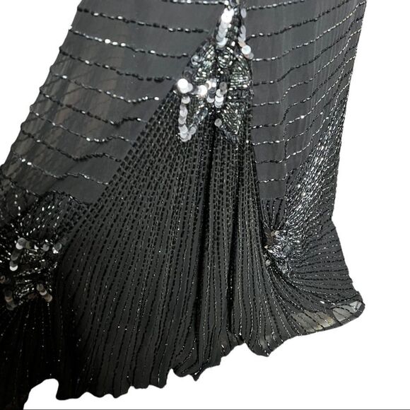 NWT Vintage BlackBeaded Long Evening Gown Cap Drape Sleeve Shoulder Pads Size 4 - Picture 10 of 16